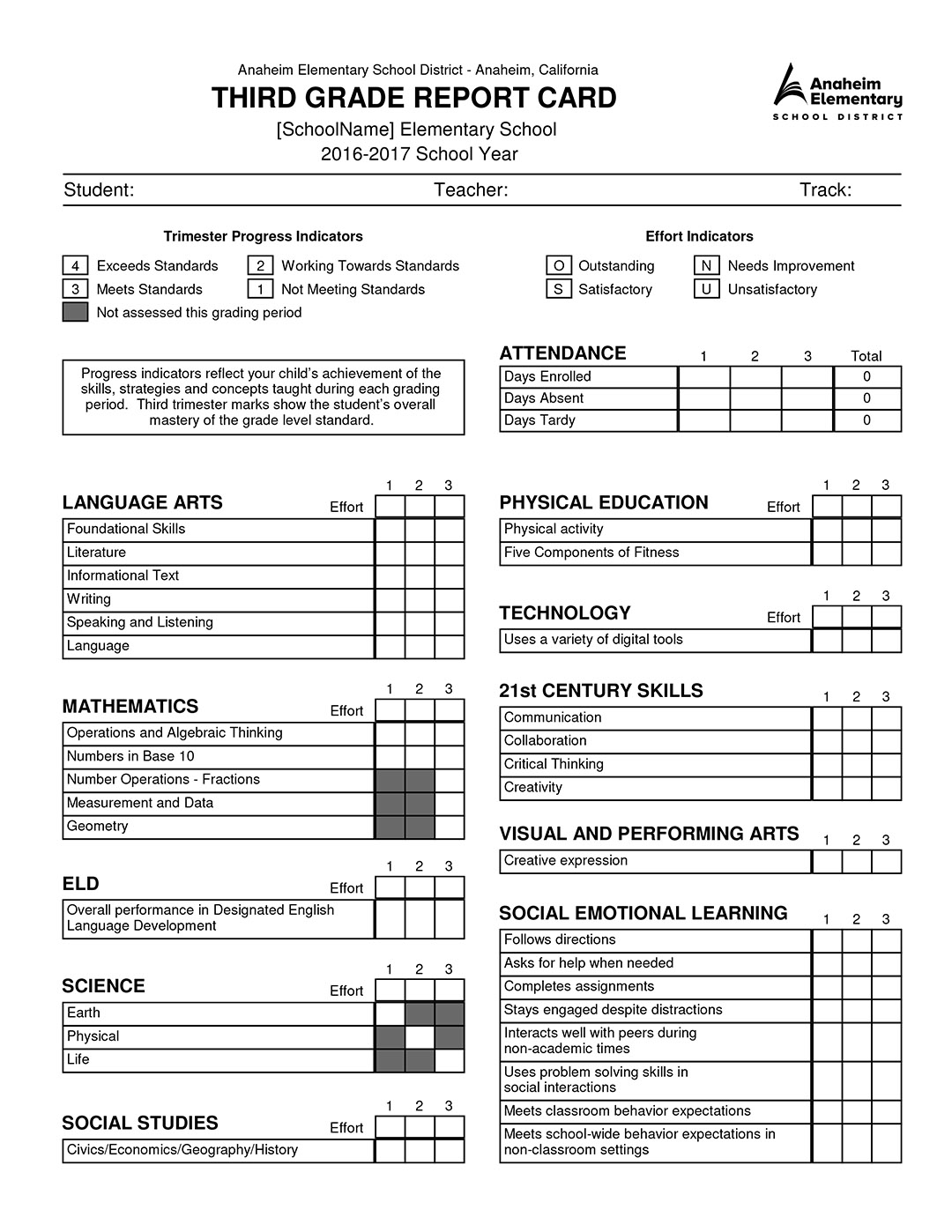 Elementary School Report Card