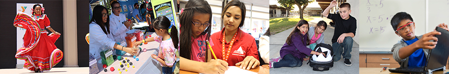 Elementary school kids participating in Anaheim Achieves: homework help, science projects, Hispanic heritage performances and computer science classes.